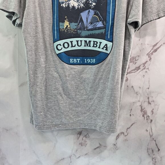 Columbia T Shirt Mens Medium Gray Short Sleeve Tee Crew Neck Tent Camping - Picture 7 of 11